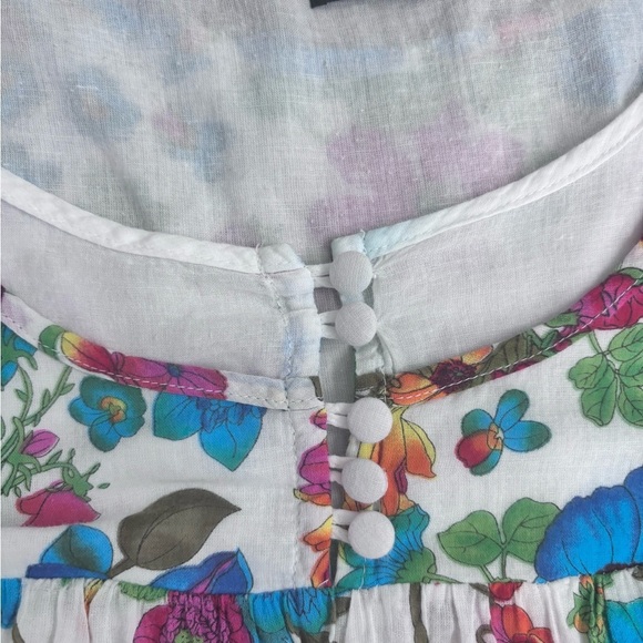 Blue and Pink Tiered Ruffled Sleeveless Bohemian Pleated Summer Top - Picture 2 of 10